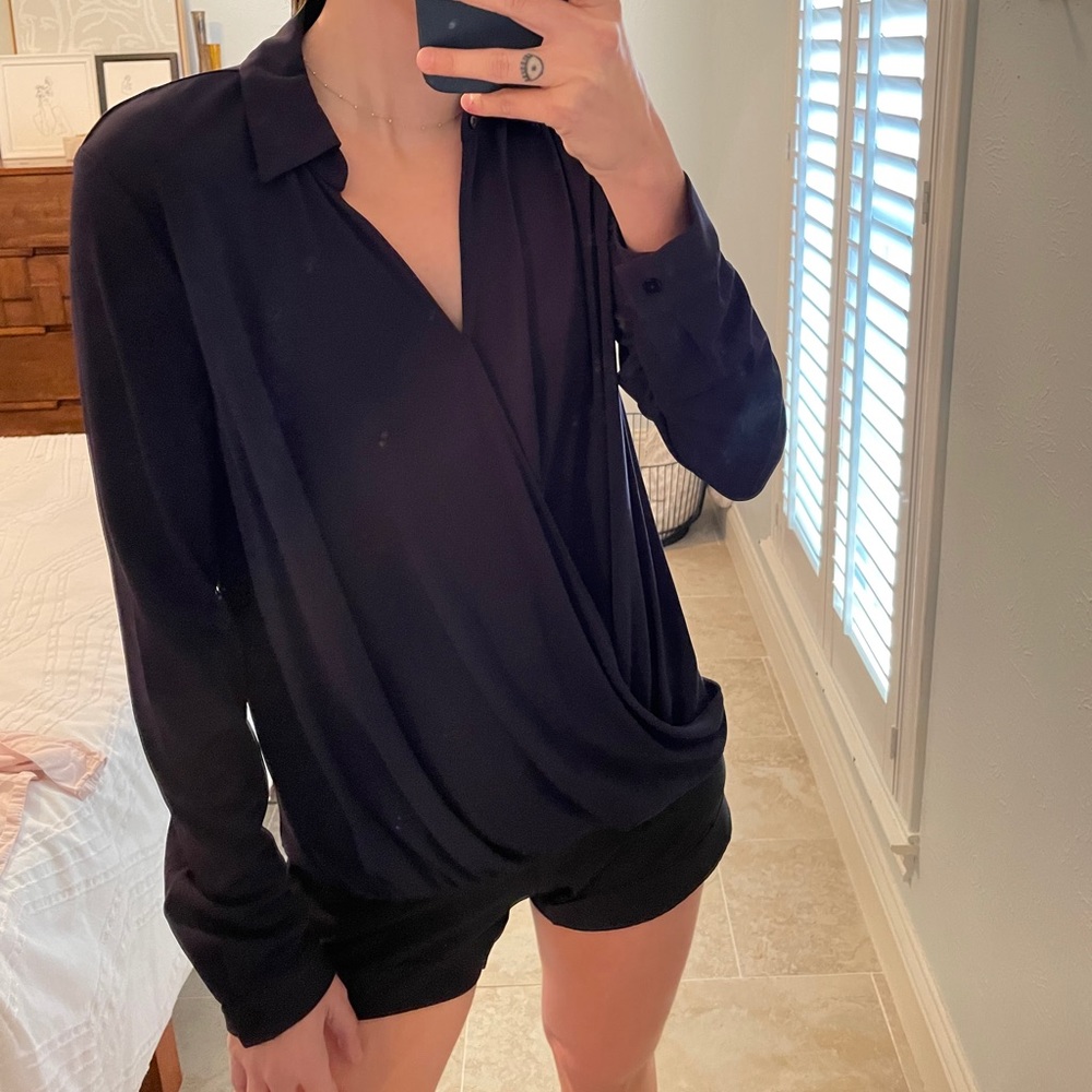 Navy Blue Ann Taylor Surplice Blouse